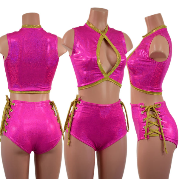 Keyhole Crop and Laceup High Waist Siren Short Set - 1