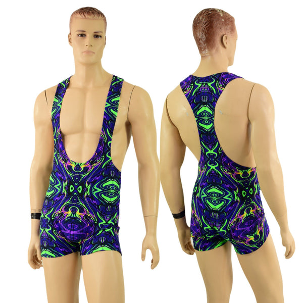 Mens Muscle Cut Y Back Singlet in Neon Melt - 1