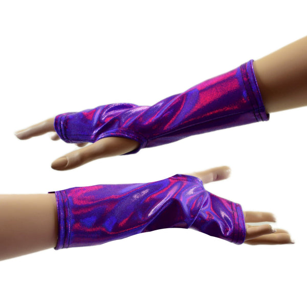 Short Fingerless Gloves in Grape Holographic - 1
