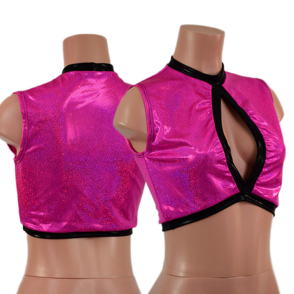 Sleeveless Keyhole Top in Neon Pink Sparkly Jewel - 1