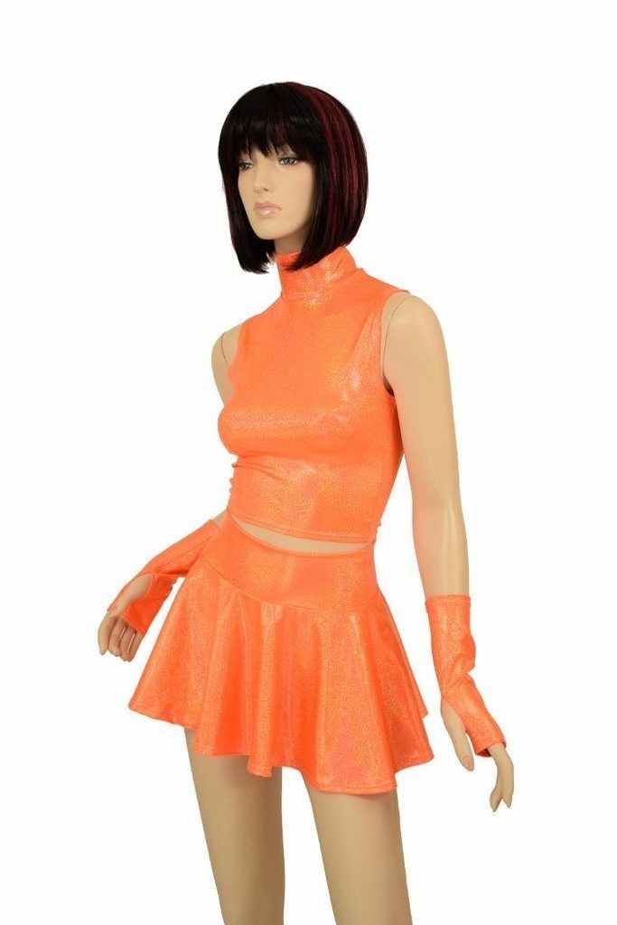 Coquetry Clothing 3PC Orange Top Skirt Gloves Skirt Set 2XL