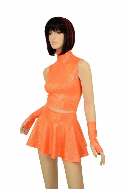 3PC Orange Top, Skirt, & Gloves Skirt Set - Coquetry Clothing