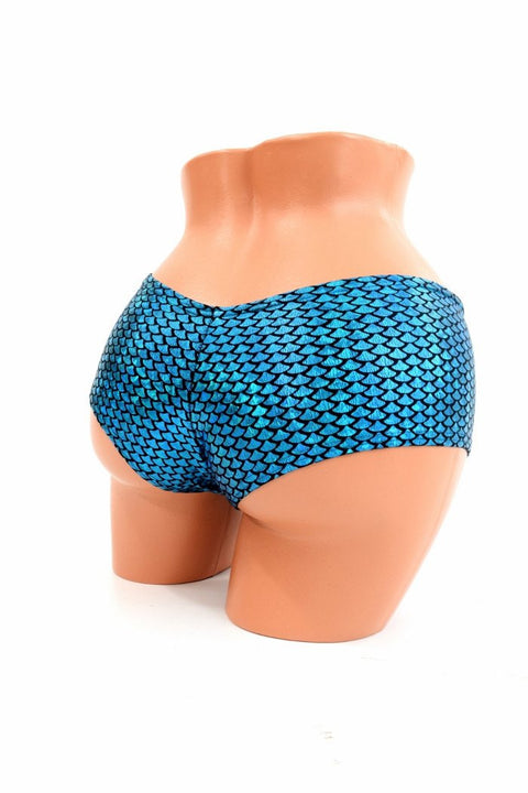 Aquamarine Fish Scale Cheeky Shorts - Coquetry Clothing