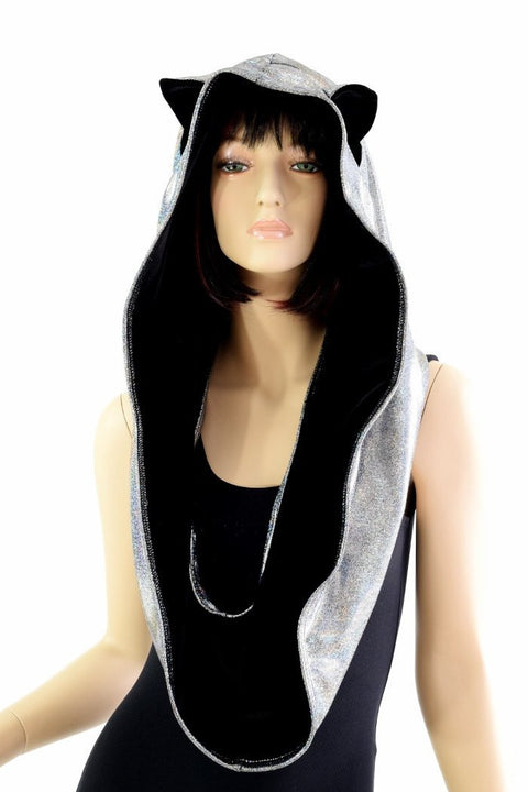 Silver Holo Reversible Infinity Festival Hood - Coquetry Clothing