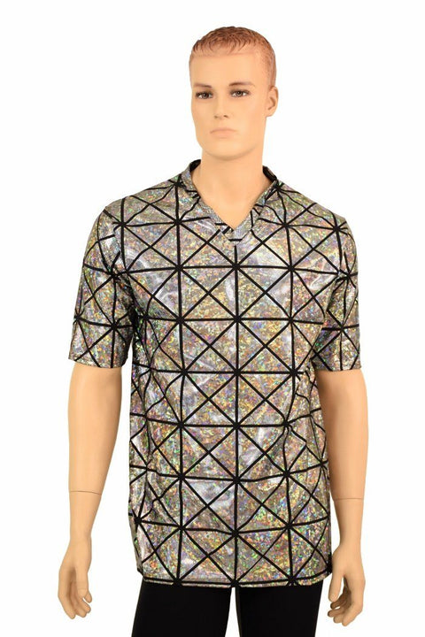 Mens Silver Cracked Tile V Neck Shirt - Coquetry Clothing