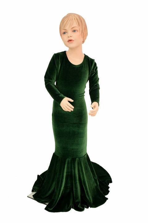 Girls Green Velvet Gown - Coquetry Clothing