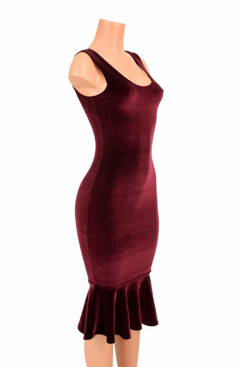 Burgundy Velvet Wiggle Dress - Coquetry Clothing