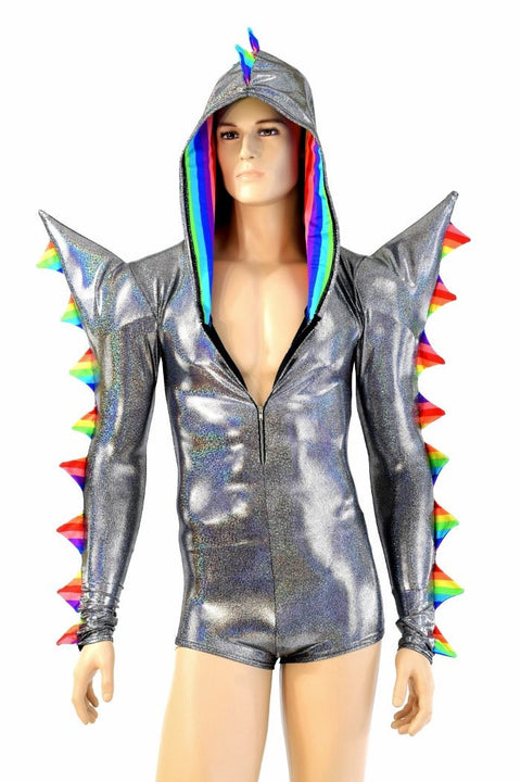 Mens Silver Holographic Spiked Romper - Coquetry Clothing