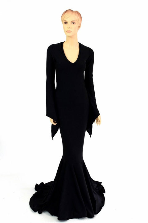 Black Zen Morticia Puddle Train Gown - Coquetry Clothing