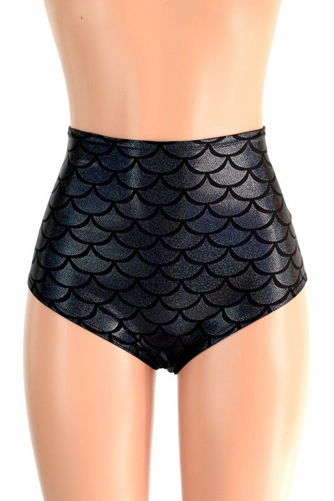 Black Dragon Scale High Waist Siren Shorts - Coquetry Clothing
