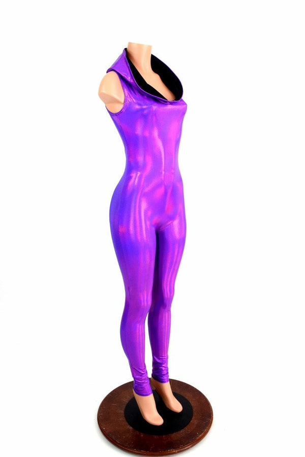 Purple Holographic Hooded Catsuit - 3