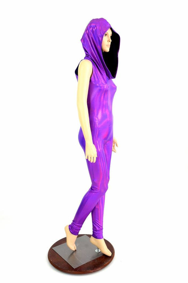 Purple Holographic Hooded Catsuit - 2