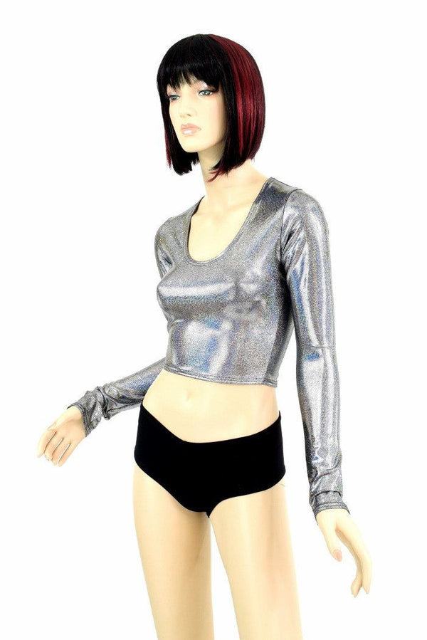 Silver Holographic Long Sleeve Crop - 1