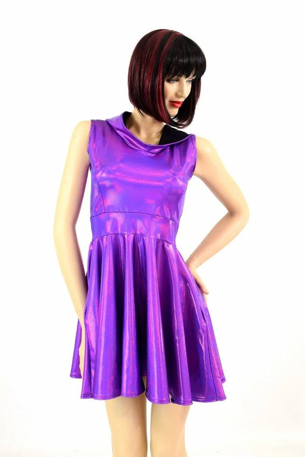 Grape Holographic Pocket Skater Dress - 2