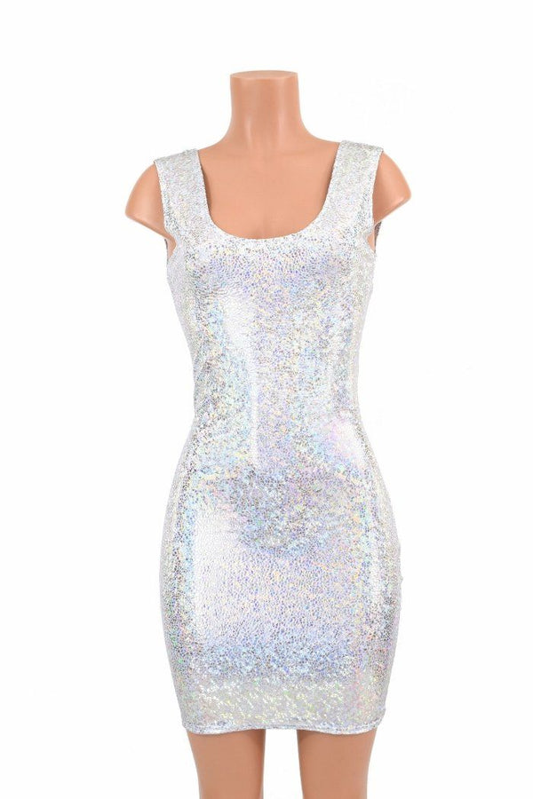 Silver on White Shattered Glass Tank Dress - 2
