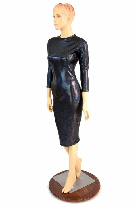 Black Holographic Crew Wiggle Dress - Coquetry Clothing