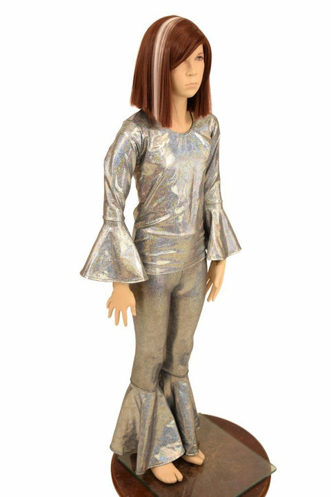 Girls Silver Holographic Flares & Top Set - Coquetry Clothing