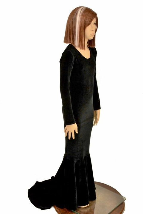 Girls Black Velvet Morticia Gown - Coquetry Clothing