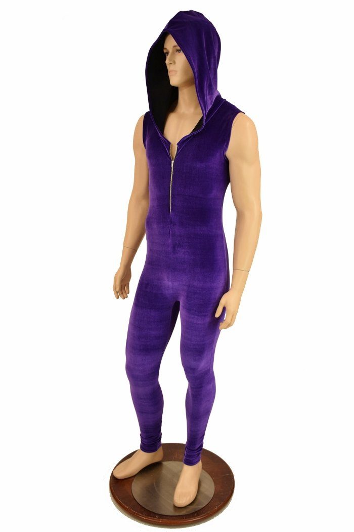 Mens Purple Zipper Catsuit