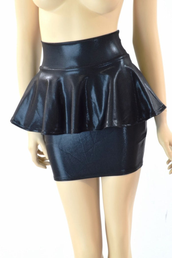 Black Metallic Peplum Skirt - 1