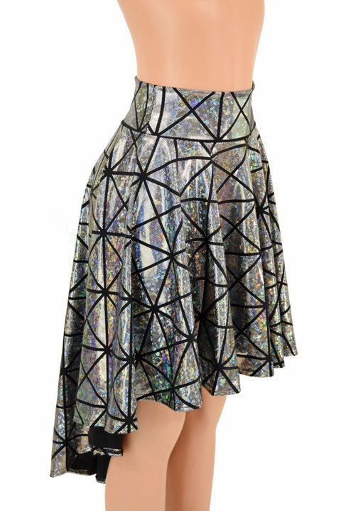 Silver Holographic Hi-Lo Skater Skirt - Coquetry Clothing