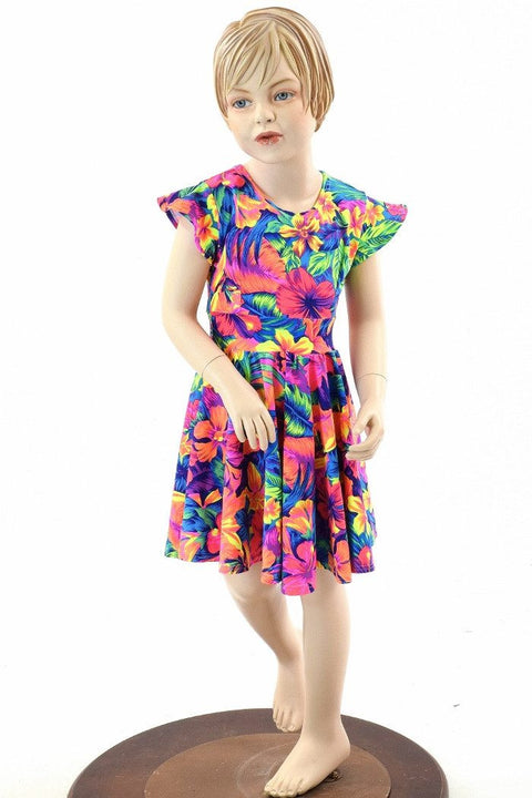 Girls Tahitian Floral Skater Dress - Coquetry Clothing