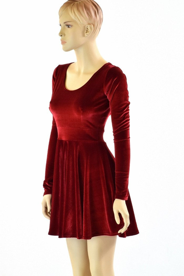 Velvet skater hot sale dress long sleeve