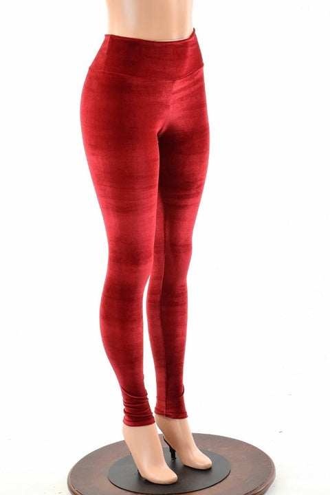 Red Velvet High Waist Leggings - Coquetry Clothing