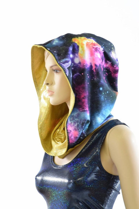 Short Festival Hood in Galaxy & Gold - Coquetry Clothing