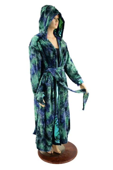 Womens Long Minky Faux Fur Duster with Tie Belt - Coquetry Clothing
