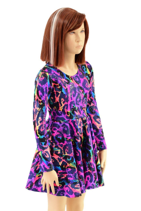 Girls Rainbow Leopard Long Sleeve Skater Dress - Coquetry Clothing