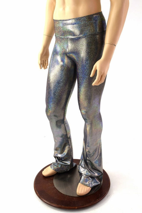Mens Silver Holographic Bootcut Leggings - Coquetry Clothing