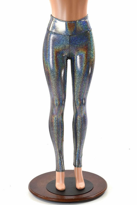 Silver Holographic High Waist Leggings - Coquetry Clothing