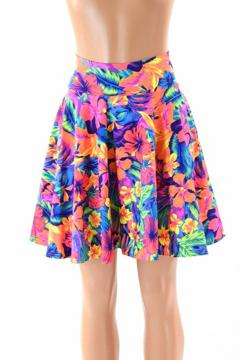 19" Neon Tahitian Floral Skater Skirt - Coquetry Clothing
