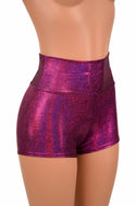 Fuchsia Holographic High Waist Shorts - 3