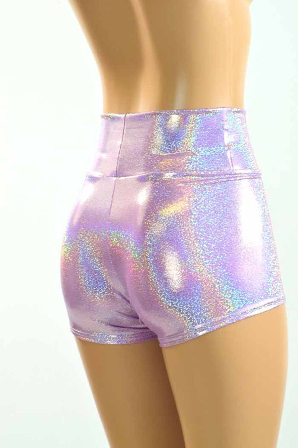 High Waist Lilac Holographic Shorts - 2