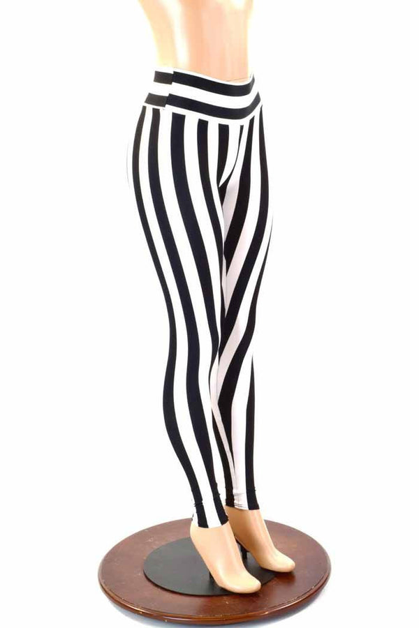 Black & White Striped Leggings - 5