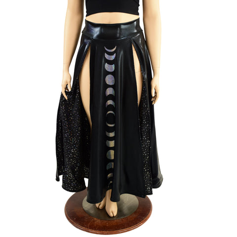 Double Split Skirt with Moon Phases and Star Noir Lining - Coquetry Clothing