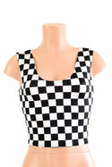 Black and White Checkered Crop Tank Top - 2