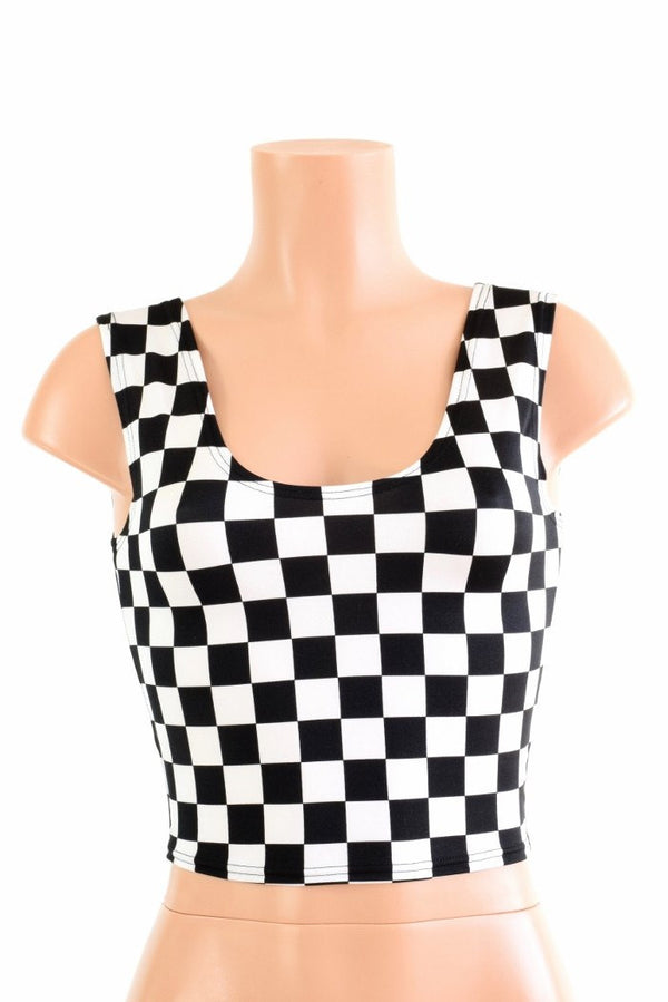 Black and White Checkered Crop Tank Top - 2