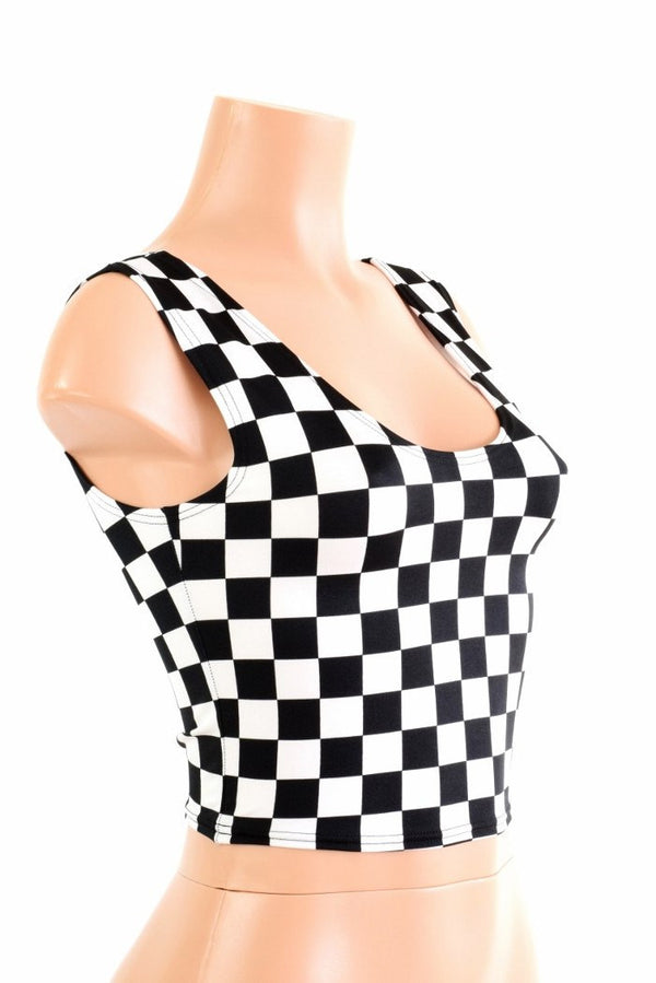 Black and White Checkered Crop Tank Top - 3