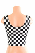 Black and White Checkered Crop Tank Top - 4