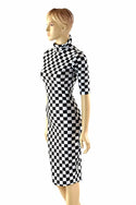 Black & White Checkered Bodycon Dress - 4