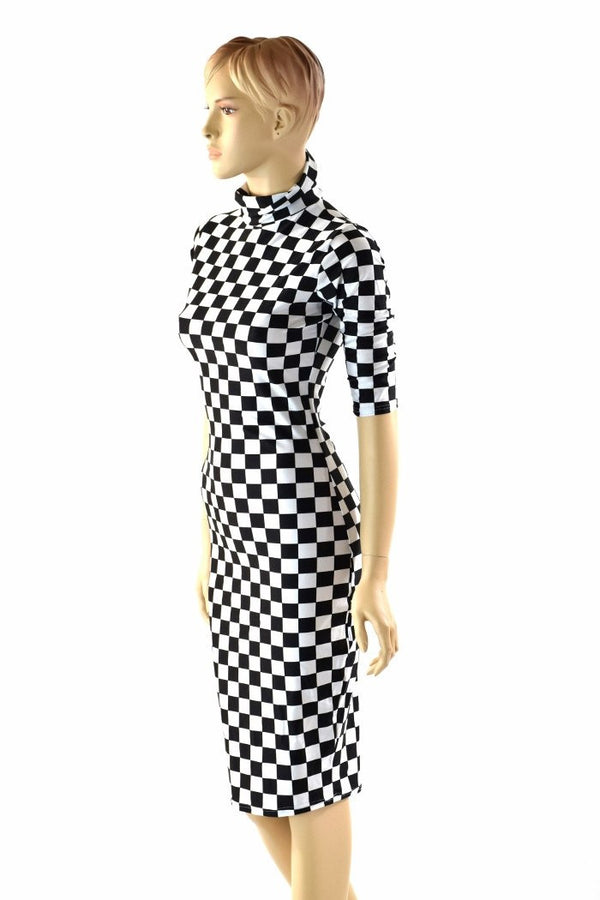 Black & White Checkered Bodycon Dress - 4