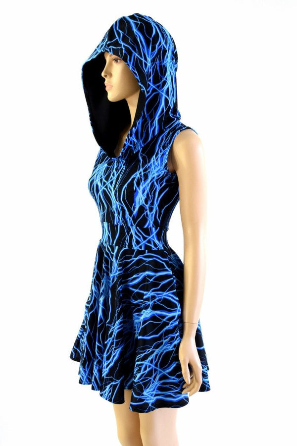 Blue Lightning Pocket Hooded Skater Dress - 4