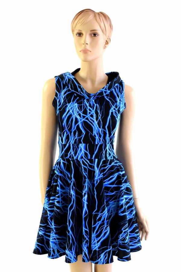 Blue Lightning Pocket Hooded Skater Dress - 6