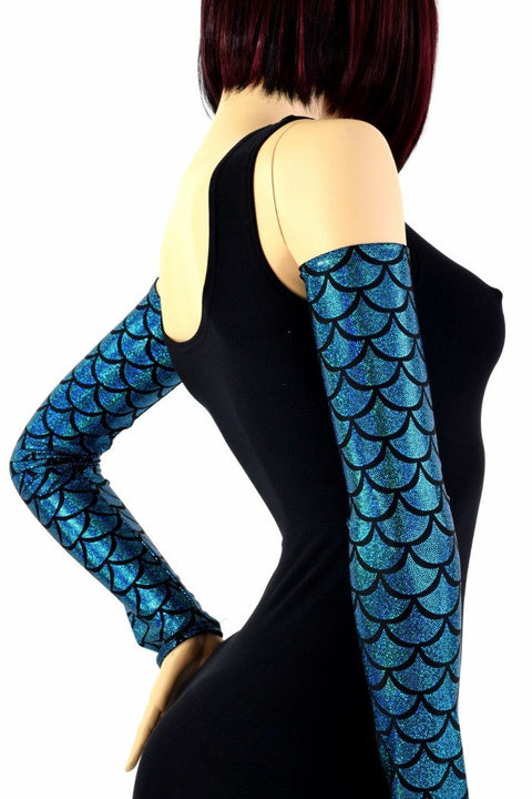 Turquoise Dragon Scale Mermaid Arm Warmer Sleeves - Coquetry Clothing