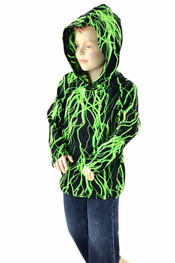 Childrens Neon Green Lightning Hoodie - 5