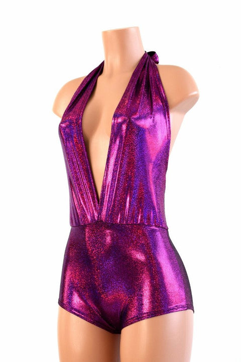 "Josie" Romper in Fuchsia Sparkly Jewel Holographic - Coquetry Clothing