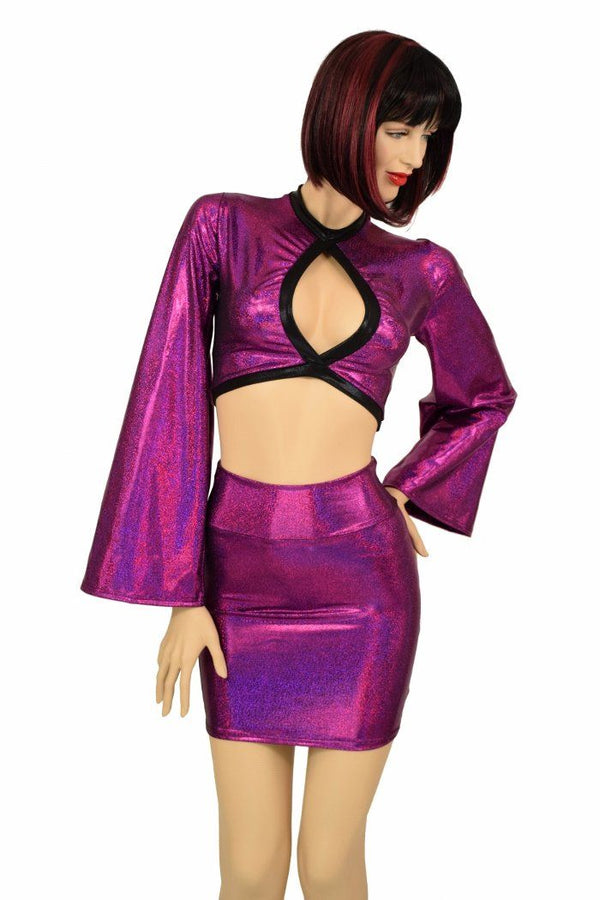 2PC Keyhole Top and Bodycon Skirt Set - 1